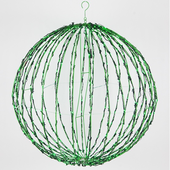 8" Green LED Christmas Light Ball, Fold Flat Green Frame
