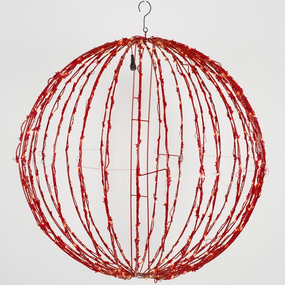 8" Red LED Christmas Light Ball, Fold Flat Red Frame