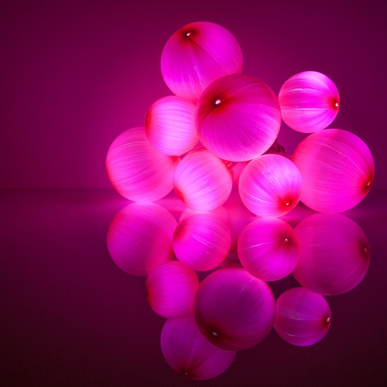 Battery Operated Pink Ball Ornament Light Set, 10 Pink LED Lights