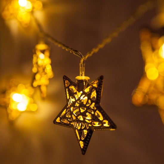 Wintergreen Lighting&reg Battery Operated LED Golden Metal Star String Lights, 10 Warm White Lights