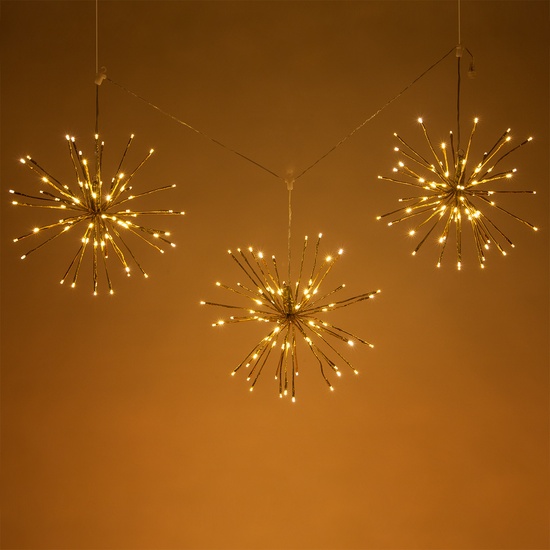 15" Gold Starburst Lighted Branches, Warm White LED Twinkle Lights, 3 pc