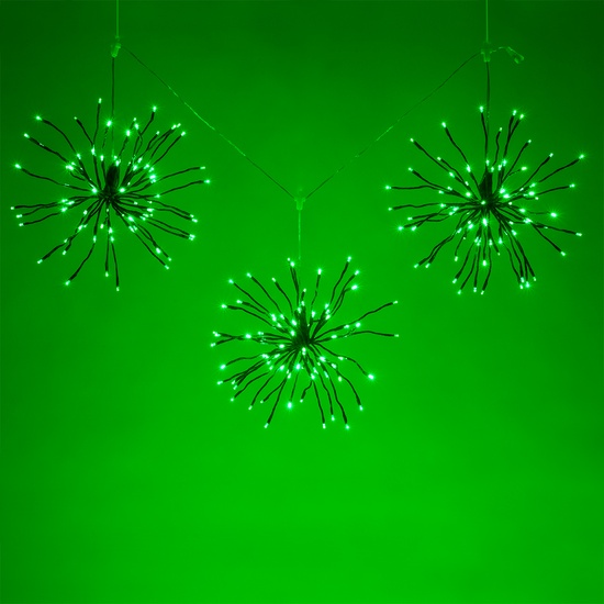 15" Green Starburst Lighted Branches, Green LED Twinkle Lights, 3 pc