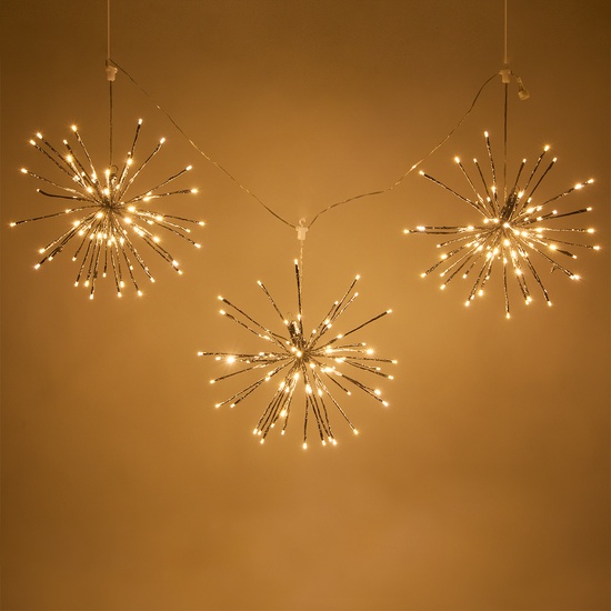 15" Silver Starburst Lighted Branches, Warm White LED Twinkle Lights, 3 pc