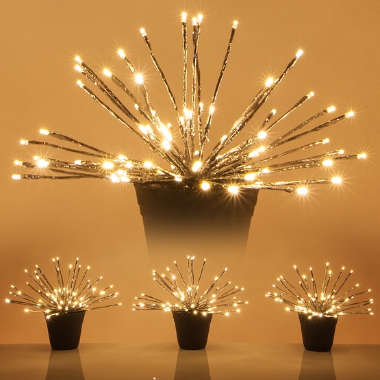 15" Silver Starburst Lighted Branches, Warm White LED Twinkle Lights, 3 pc