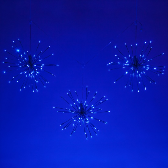 15" Blue Starburst Lighted Branches, Blue LED Twinkle Lights, 3 pc