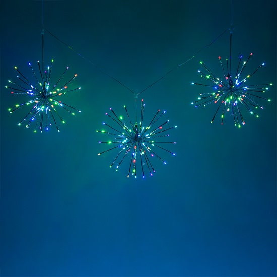 15" Silver Starburst Lighted Branches, Multicolor LED Color Change Lights, 3 pc