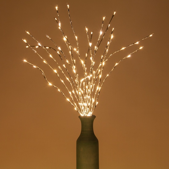 30" Silver Lighted Branches, Warm White LED Twinkle Lights, 1 pc