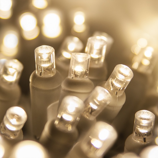 25 5mm Warm White LED Craft Lights, 3.5" Spacing, White Wire