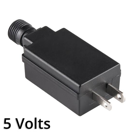 Transformer, 7.5 Watts, 2 Prong Male Plug, Black, 5V