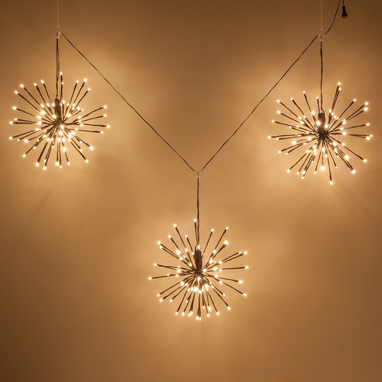 15" Brown Starburst Lighted Branches, Warm White LED Twinkle Lights, 3 pc