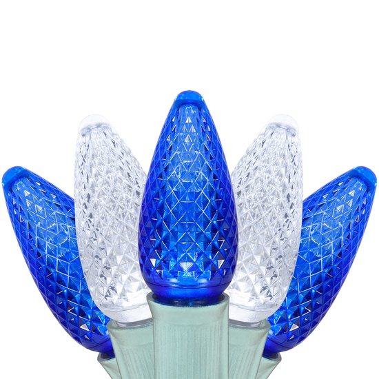 C9 Blue / Cool White Commercial LED Christmas String Lights, 50 Lights, 50'