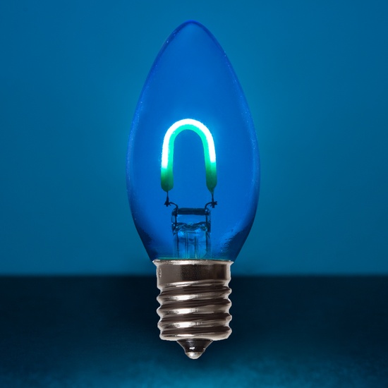 C9 120V Blue FlexFilament TM LED Vintage Christmas Light Bulb, Transparent Glass LED Light Bulbs