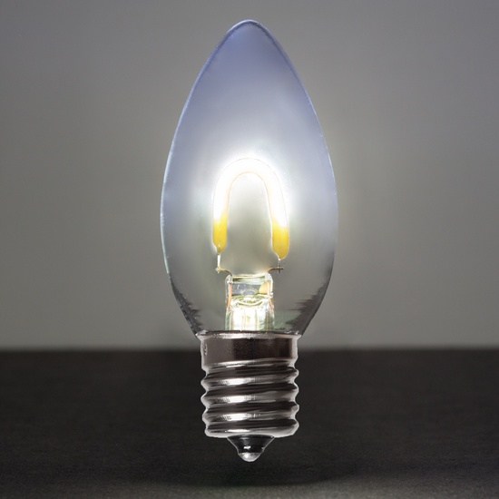 C9 120V Cool White FlexFilament TM LED Vintage Christmas Light Bulb, Transparent Glass LED Light Bulbs