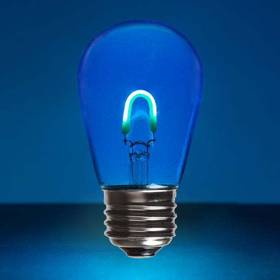 S14 120V Blue FlexFilament TM LED Edison Bulb, Transparent Glass LED Light Bulbs