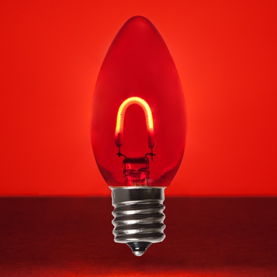 C9 120V Red FlexFilament TM LED Vintage Christmas Light Bulb, Transparent Glass LED Light Bulbs