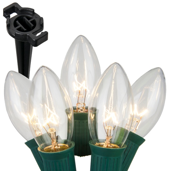 C9 Clear Christmas Pathway Lights, 100 Lights, 4.5 inch Stakes, 100'