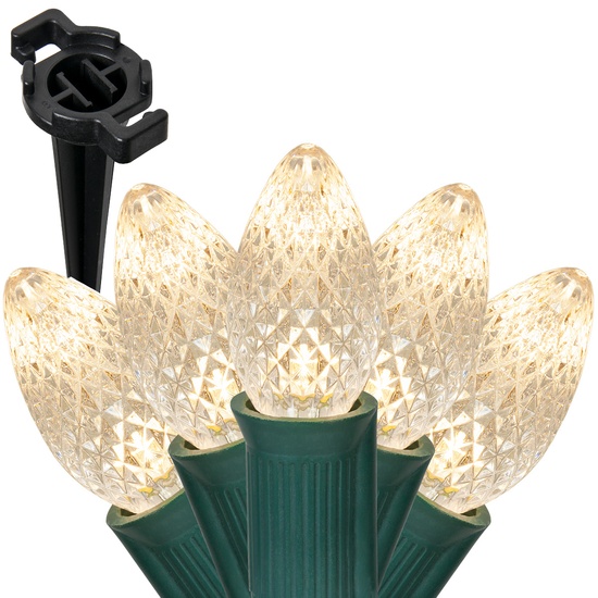 C7 Warm White Christmas LED Pathway Lights, 25 Lights, 4.5 inch Stakes, 25'