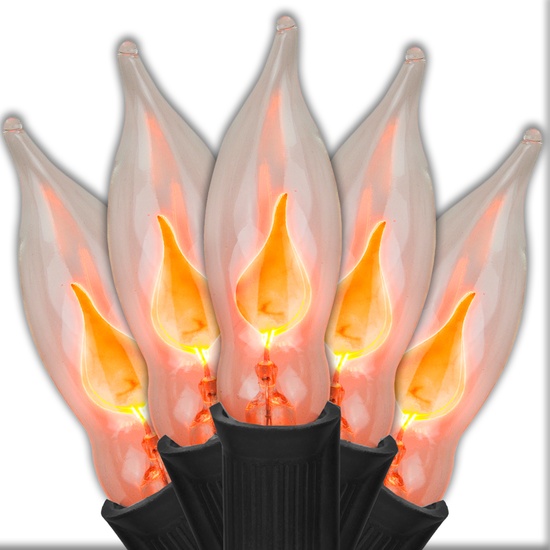C7 Clear Flicker Flame Commercial Halloween String Lights, 25 Lights, 25'