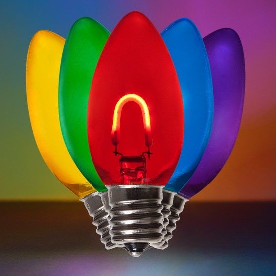 C9 Multicolor Glass FlexFilament TM LED Vintage Christmas Light Bulb, Transparent