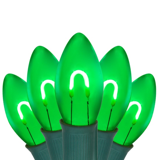 C9 Green FlexFilament Commercial LED Shatterproof Christmas String Lights, 15 Lights, 15'