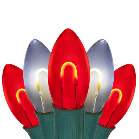 C9 Cool White / Red FlexFilament Commercial LED Shatterproof Christmas String Lights, 50 Lights, 50'