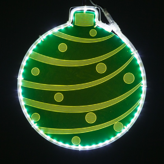 13" Electric Green Lit Ornament with Etched Decorative Design 