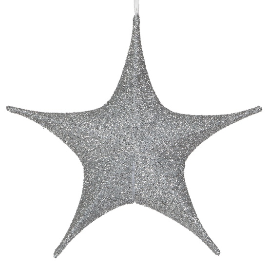 Fold Flat Silver Metallic Polymesh Christmas Star, Unlit