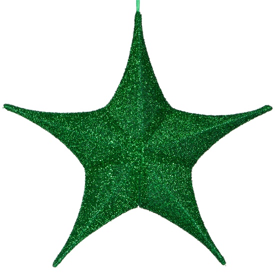 Fold Flat Green Metallic Polymesh Christmas Star, Unlit