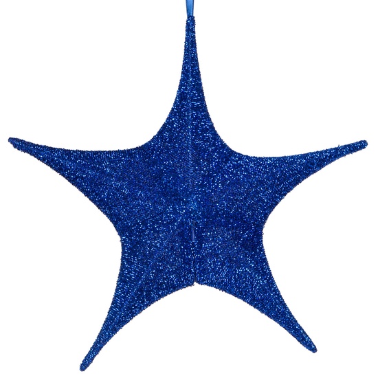 Fold Flat Blue Metallic Polymesh Christmas Star, Unlit