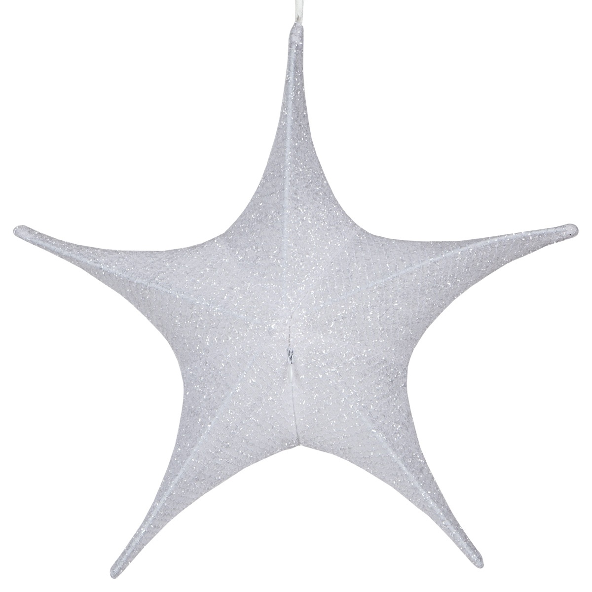 Fold Flat White Metallic Polymesh Christmas Star, Unlit
