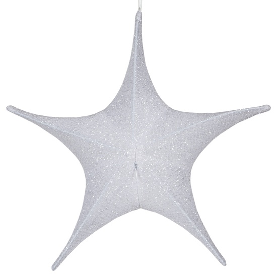 Fold Flat White Metallic Polymesh Christmas Star, Unlit