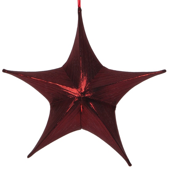 Fold Flat Red Metallic Lame Christmas Star, Unlit