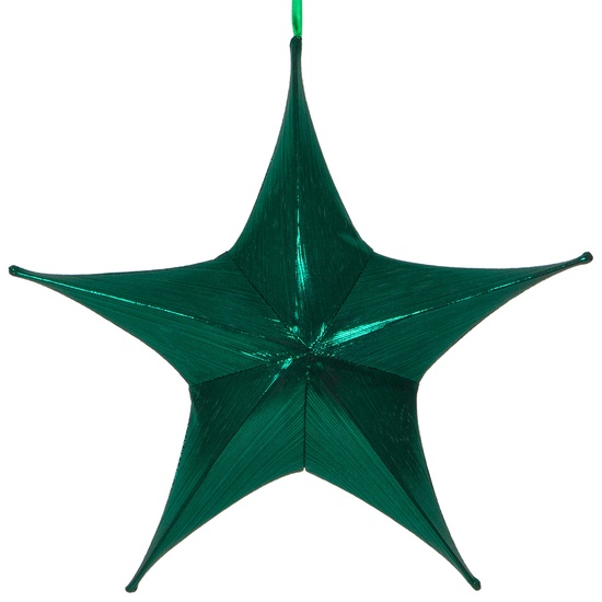 Fold Flat Green Metallic Lame Christmas Star, Unlit