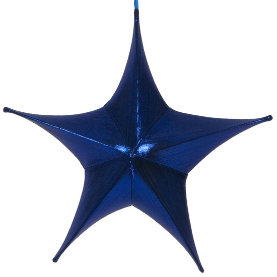 Fold Flat Blue Metallic Lame Christmas Star, Unlit