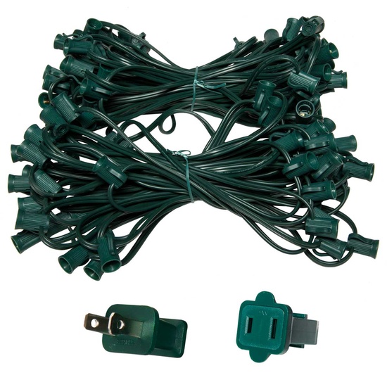 100' C7 Commercial Light Stringer, SPT1 Green Wire, 12" Spacing