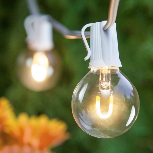 10' G50 Warm White FlexFilament TM LED Shatterproof Globe String Lights, E12 Base, White Wire
