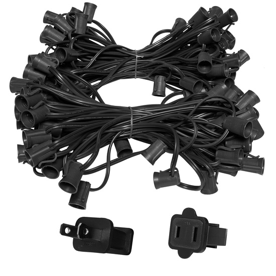 100' C9 Commercial Light Stringer, SPT2W Black Wire, 12" Spacing
