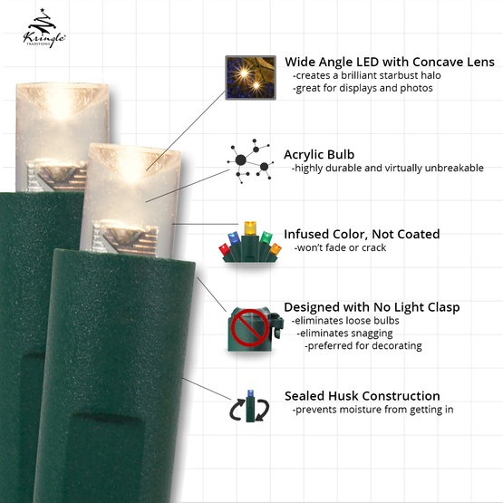 50 Warm White Outdoor LED Christmas Tree Lights, 4" Spacing