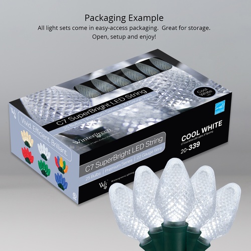 C7 Cool White LED Christmas Lights