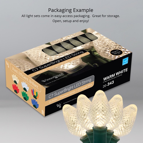 LED Christmas Lights 25 C7 Warm White LED Christmas Lights, 8" Spacing