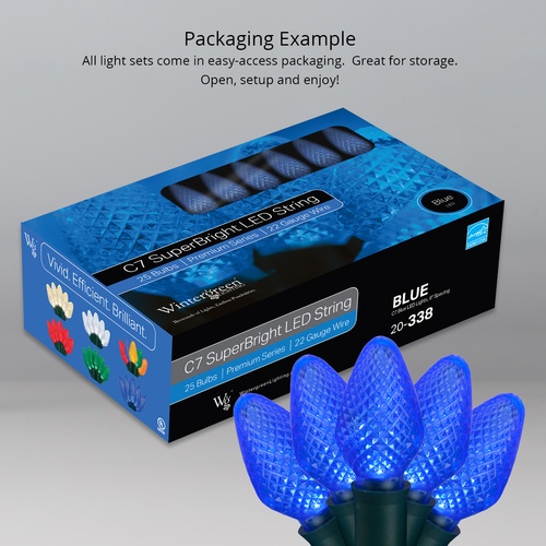 LED Christmas Lights 25 C7 Blue LED Christmas Lights, 8" Spacing