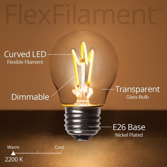 G45 120V Dimmable Warm White FlexFilament TM LED Edison Bulb Globe Light Bulb Transparent Glass LED Light Bulbs