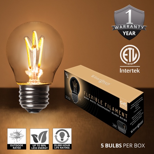 G45 120V Dimmable Warm White FlexFilament TM LED Edison Bulb Globe Light Bulb Transparent Glass LED Light Bulbs