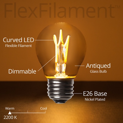 G45 120V Dimmable Warm White FlexFilament TM LED Edison Bulb Globe Light Bulb Antiqued Glass LED Light Bulbs