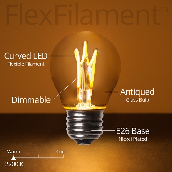 G45 120V Dimmable Warm White FlexFilament TM LED Edison Bulb Globe Light Bulb Antiqued Glass LED Light Bulbs