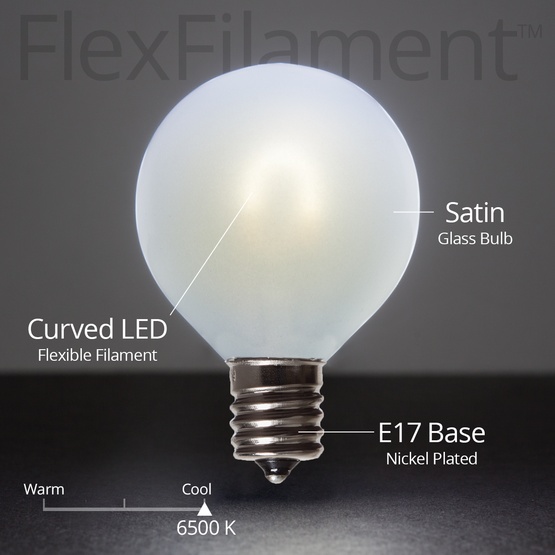 G50 120V Cool White FlexFilament TM LED Edison Bulb, Satin Glass LED Light Bulbs