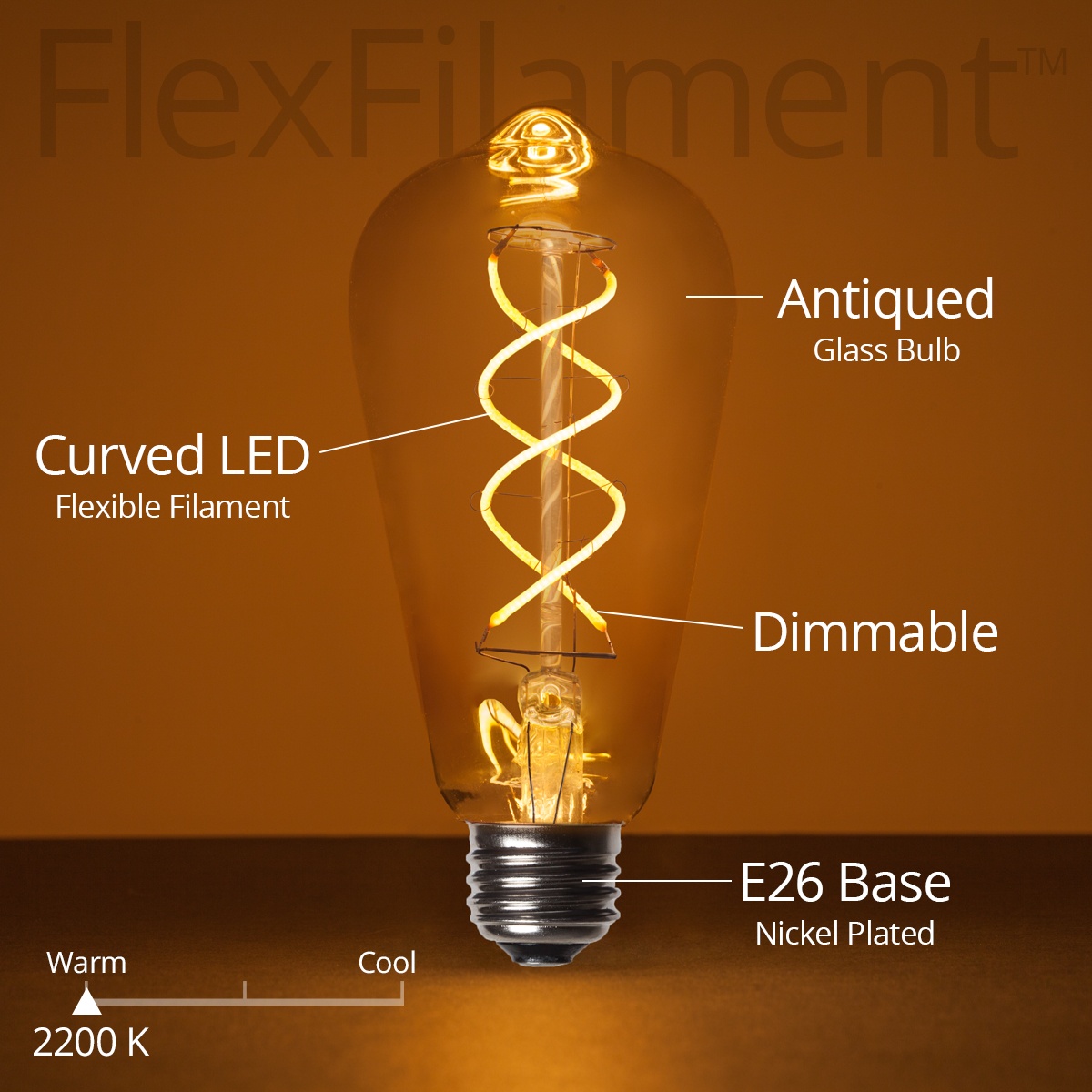ST64 5W Warm White Glass FlexFilament TM LED Edison Bulb Antiqued