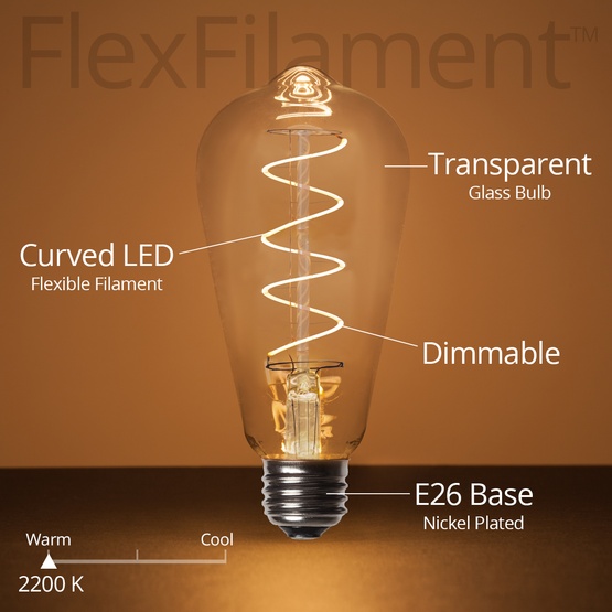 ST64 120V Dimmable Warm White FlexFilament TM LED Edison Bulb Globe Light Bulb Glass LED Light Bulbs