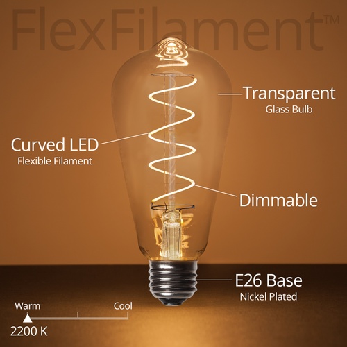 ST64 120V Dimmable Warm White FlexFilament TM LED Edison Bulb Globe Light Bulb Glass LED Light Bulbs