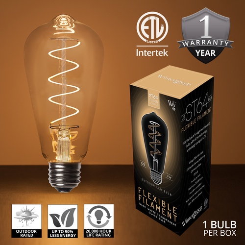 ST64 120V Dimmable Warm White FlexFilament TM LED Edison Bulb Globe Light Bulb Glass LED Light Bulbs